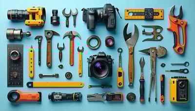 Illustration of a variety of digital tools available on Gizmoo